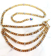 Load image into Gallery viewer, CHANEL ICONIC 4 LAYER HOLOGRAPHIC CRYSTAL CHAIN BELT NECKLACE 1992