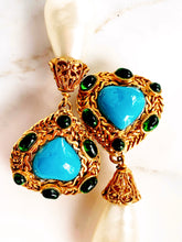 Load image into Gallery viewer, CHANEL GRIPOIX TURQUOISE HEART GLASS AND PEARL EARRINGS