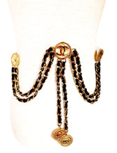 Load image into Gallery viewer, CHANEL ICONIC CHATELAINE LOGO LEATHER CHAIN BROOCH BELT NECKLACE
