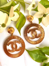 Load image into Gallery viewer, CHANEL MASSIVE ICONIC SUN BURST LOGO CELEBRITY HOOP EARRINGS 1992