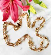 Load image into Gallery viewer, CHANEL UNIQUE TURNLOCK SET OF 2 SAUTOIR NECKLACES WITH PEARLS AND LOGOS