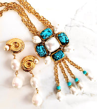 Load image into Gallery viewer, CHANEL RARE GOOSSENS MASSIVE TURQUOISE GRIPOIX GLASS PEARLS TASSEL NECKLACE