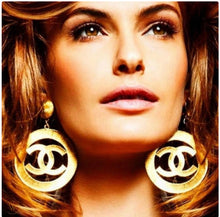 Load image into Gallery viewer, CHANEL MASSIVE ICONIC SUN BURST LOGO HOOP EARRINGS 1992