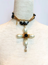 Load image into Gallery viewer, IMPORTANT CHANEL PEARL AND BLACK GRIPOIX GLASS MASSIVE CROSS NECKLACE
