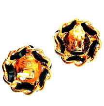 Load image into Gallery viewer, CHANEL ICONIC GILT CC LEATHER LACED JUMBO RUNWAY EARRINGS 1993