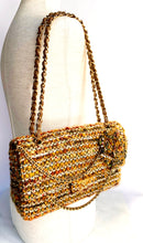 Load image into Gallery viewer, EXTRAORDINARY CHANEL DRAPED CHAIN DOUBLE FLAP LESAGE TWEED CAMELLIA BAG
