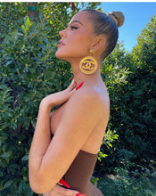 Load image into Gallery viewer, CHANEL MASSIVE ICONIC SUN BURST LOGO HOOP EARRINGS 1992