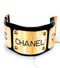 Load image into Gallery viewer, CHANEL MAGNIFICENT EXTRA WIDE LEATHER GOLD NAME PLATE PLAQUE HIPHOP CUFF BRACELET