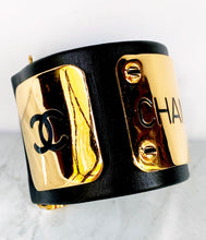 Load image into Gallery viewer, CHANEL MAGNIFICENT EXTRA WIDE LEATHER GOLD NAME PLATE PLAQUE HIPHOP CUFF BRACELET