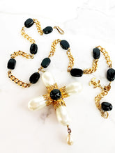 Load image into Gallery viewer, IMPORTANT CHANEL PEARL AND BLACK GRIPOIX GLASS MASSIVE CROSS NECKLACE