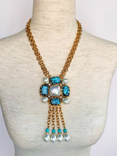 Load image into Gallery viewer, CHANEL RARE GOOSSENS MASSIVE TURQUOISE GRIPOIX GLASS PEARLS TASSEL NECKLACE