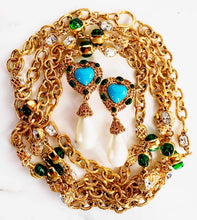 Load image into Gallery viewer, CHANEL GRIPOIX TURQUOISE HEART GLASS AND PEARL EARRINGS