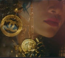 Load image into Gallery viewer, CHANEL MASSIVE ICONIC SUN BURST LOGO HOOP EARRINGS 1992