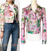 Load image into Gallery viewer, DOLCE & GABBANA PINK FLORAL BROCADE METALLIC BIKER JACKET NEW