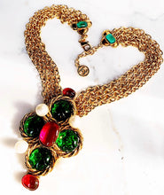 Load image into Gallery viewer, CHANEL MASSIVE EMERALD AND BERRY GRIPOIX POURED GLASS NECKLACE
