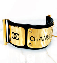Load image into Gallery viewer, CHANEL MAGNIFICENT EXTRA WIDE LEATHER GOLD NAME PLATE PLAQUE HIPHOP CUFF BRACELET