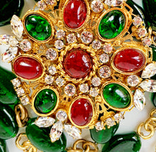 Load image into Gallery viewer, CHANEL OPULENT GRIPOIX EMERALD AND RED GLASS PENDANT BROOCH