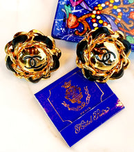 Load image into Gallery viewer, CHANEL ICONIC GILT CC LEATHER LACED JUMBO RUNWAY EARRINGS 1993
