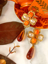Load image into Gallery viewer, CHANEL CORAL AMBER GRIPOIX GLASS FLOWER DANGLE EARRING 1994