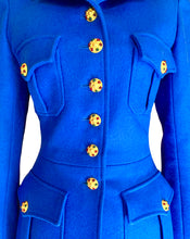Load image into Gallery viewer, CHANEL RARE COBALT ELECTRIC BLUE MILITARY GRIPOIX JACKET 1996 AUTUMN WINTER