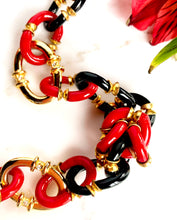 Load image into Gallery viewer, ARCHIMEDE SEGUSO FOR CHANEL COUTURE RED AND BLACK GLASS CLUSTER LINK NECKLACE 1960s