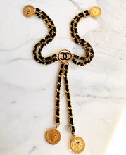 Load image into Gallery viewer, CHANEL ICONIC CHATELAINE LOGO LEATHER CHAIN BROOCH BELT NECKLACE