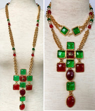 Load image into Gallery viewer, CHANEL MAJESTIC BYZANTINE EMERALD GREEN AND RED GRIPOIX GLASS CROSS NECKLACE