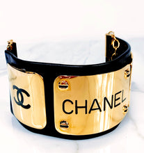Load image into Gallery viewer, CHANEL MAGNIFICENT EXTRA WIDE LEATHER GOLD NAME PLATE PLAQUE HIPHOP CUFF BRACELET
