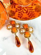 Load image into Gallery viewer, CHANEL CORAL AMBER GRIPOIX GLASS FLOWER DANGLE EARRING 1994