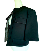 Load image into Gallery viewer, CHANEL BLACK RUNWAY JACKET WITH METALLIC SILVER TWEED LINING 2012