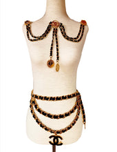 Load image into Gallery viewer, CHANEL ICONIC CHATELAINE LOGO LEATHER CHAIN BROOCH BELT NECKLACE