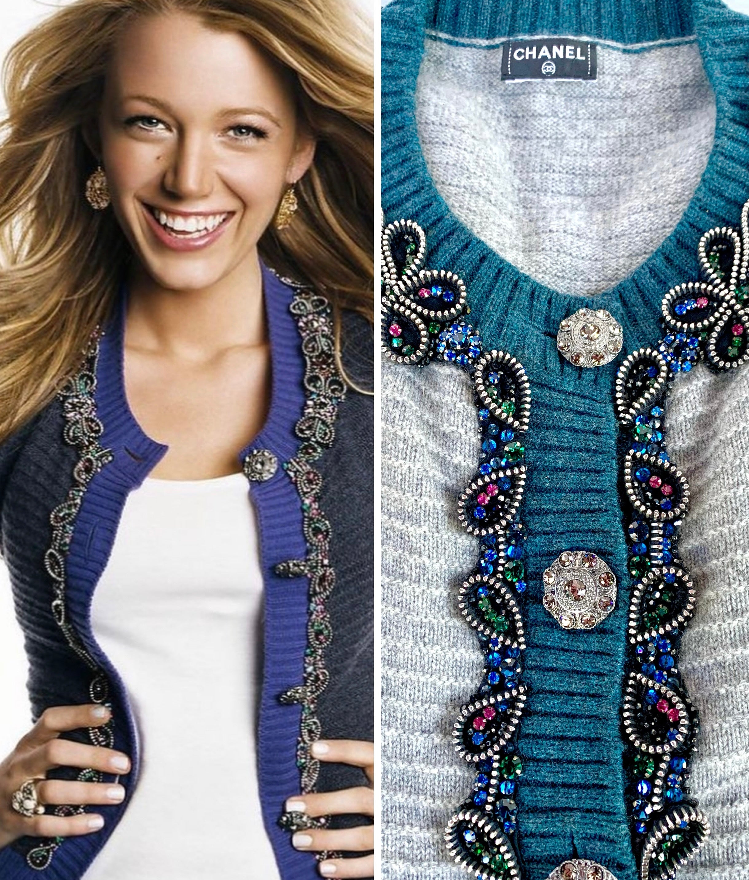 CHANEL 2008 JEWELED CASHMERE CELEBRITY SWEATER CARDIGAN CHANEL 2008 JEWELED CASHMERE CELEBRITY SWEATER CARDIGAN