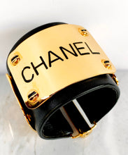 Load image into Gallery viewer, CHANEL MAGNIFICENT EXTRA WIDE LEATHER GOLD NAME PLATE PLAQUE HIPHOP CUFF BRACELET