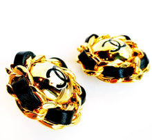 Load image into Gallery viewer, CHANEL ICONIC GILT CC LEATHER LACED JUMBO RUNWAY EARRINGS 1993