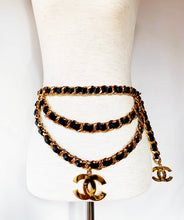 Load image into Gallery viewer, CHANEL TRIPLE DRAPED ICONIC RUNWAY JUMBO LOGO LEATHER CHAIN BELT NECKLACE
