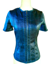 Load image into Gallery viewer, CHANEL METALLIC SAPPHIRE BLUE JACKET NEW 2014 FALL SIZE 38