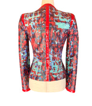 Load image into Gallery viewer, VERSACE PATENT JACKET SIZE 38 PRISTINE SPECTACULAR RED BLUE TURQUOISE
