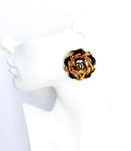 Load image into Gallery viewer, CHANEL ICONIC GILT CC LEATHER LACED JUMBO RUNWAY EARRINGS 1993
