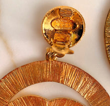 Load image into Gallery viewer, CHANEL MASSIVE ICONIC SUN BURST LOGO CELEBRITY HOOP EARRINGS 1992