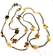 Load image into Gallery viewer, CHANEL EXTRA LONG LEATHER LACED 18 LUCKY CHARMS NECKLACE 1995