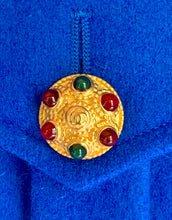 Load image into Gallery viewer, CHANEL RARE COBALT ELECTRIC BLUE MILITARY GRIPOIX JACKET 1996 AUTUMN WINTER