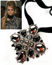 Load image into Gallery viewer, CHANEL MASSIVE RUNWAY RESIN AND VELVET 2008 RUTHENIUM NECKLACE CHOKER NEW WITH TAGS