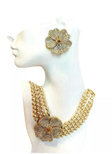 Load image into Gallery viewer, MONTY DON RARE 1980's CRYSTAL AND FAUX PEARL FLOWER EARRINGS NECKLACE DEMI PARURE SET
