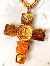 Load image into Gallery viewer, CHANEL EMERALD GRIPOIX GLASS BYZANTINE COIN CROSS NECKLACE 1993
