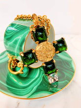 Load image into Gallery viewer, CHANEL EMERALD GRIPOIX GLASS BYZANTINE COIN CROSS NECKLACE 1993