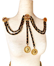 Load image into Gallery viewer, CHANEL ICONIC CHATELAINE LOGO LEATHER CHAIN BROOCH BELT NECKLACE