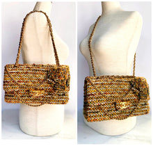 Load image into Gallery viewer, EXTRAORDINARY CHANEL DRAPED CHAIN DOUBLE FLAP LESAGE TWEED CAMELLIA BAG