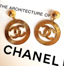 Load image into Gallery viewer, CHANEL MASSIVE ICONIC SUN BURST LOGO HOOP EARRINGS 1992