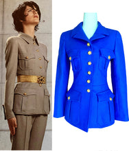 Load image into Gallery viewer, CHANEL RARE COBALT ELECTRIC BLUE MILITARY GRIPOIX JACKET 1996 AUTUMN WINTER