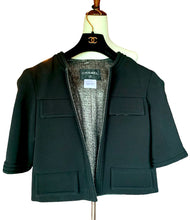 Load image into Gallery viewer, CHANEL BLACK RUNWAY JACKET WITH METALLIC SILVER TWEED LINING 2012